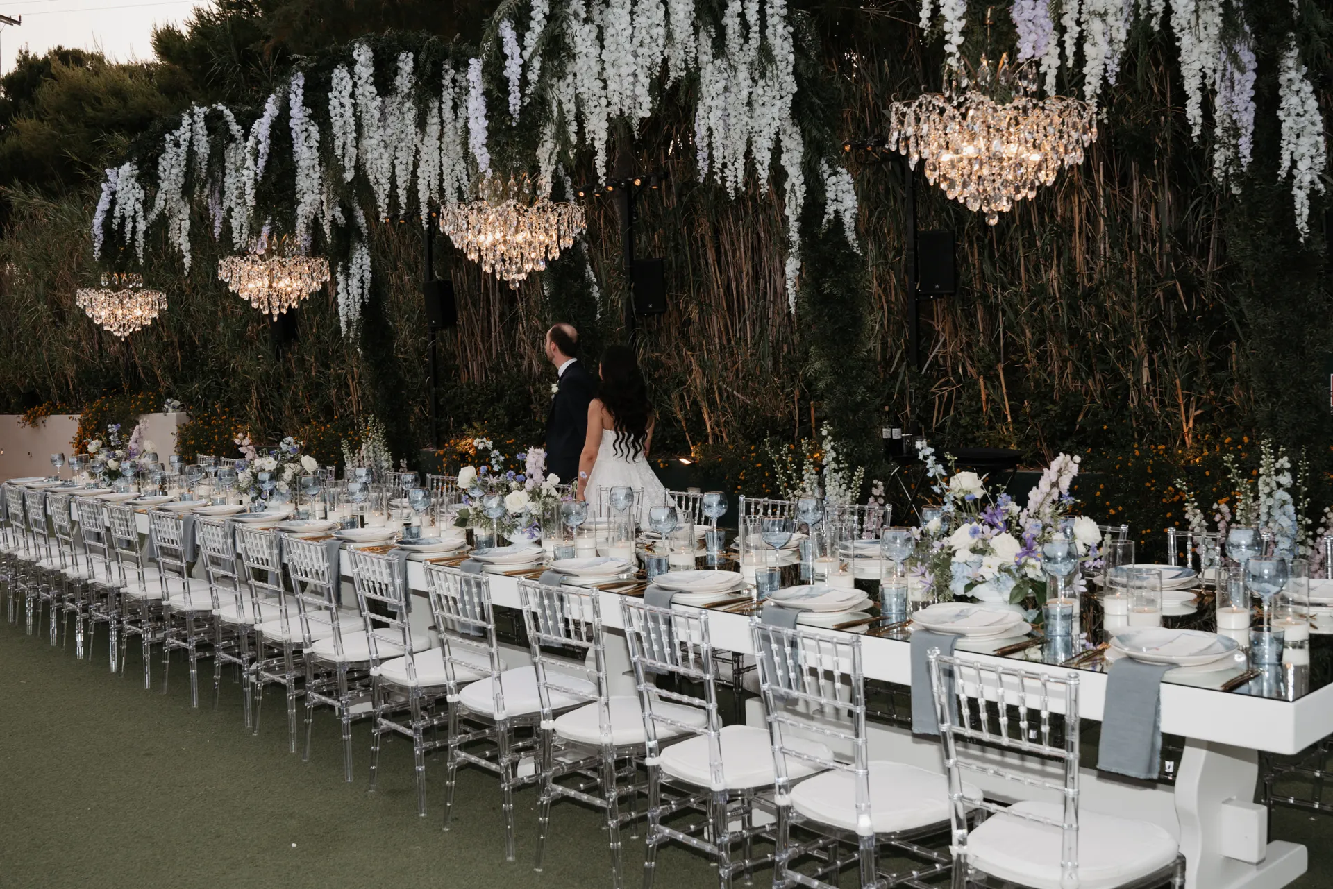 Luxury crystal chandelier installed for a wedding reception in Athens, Greece
